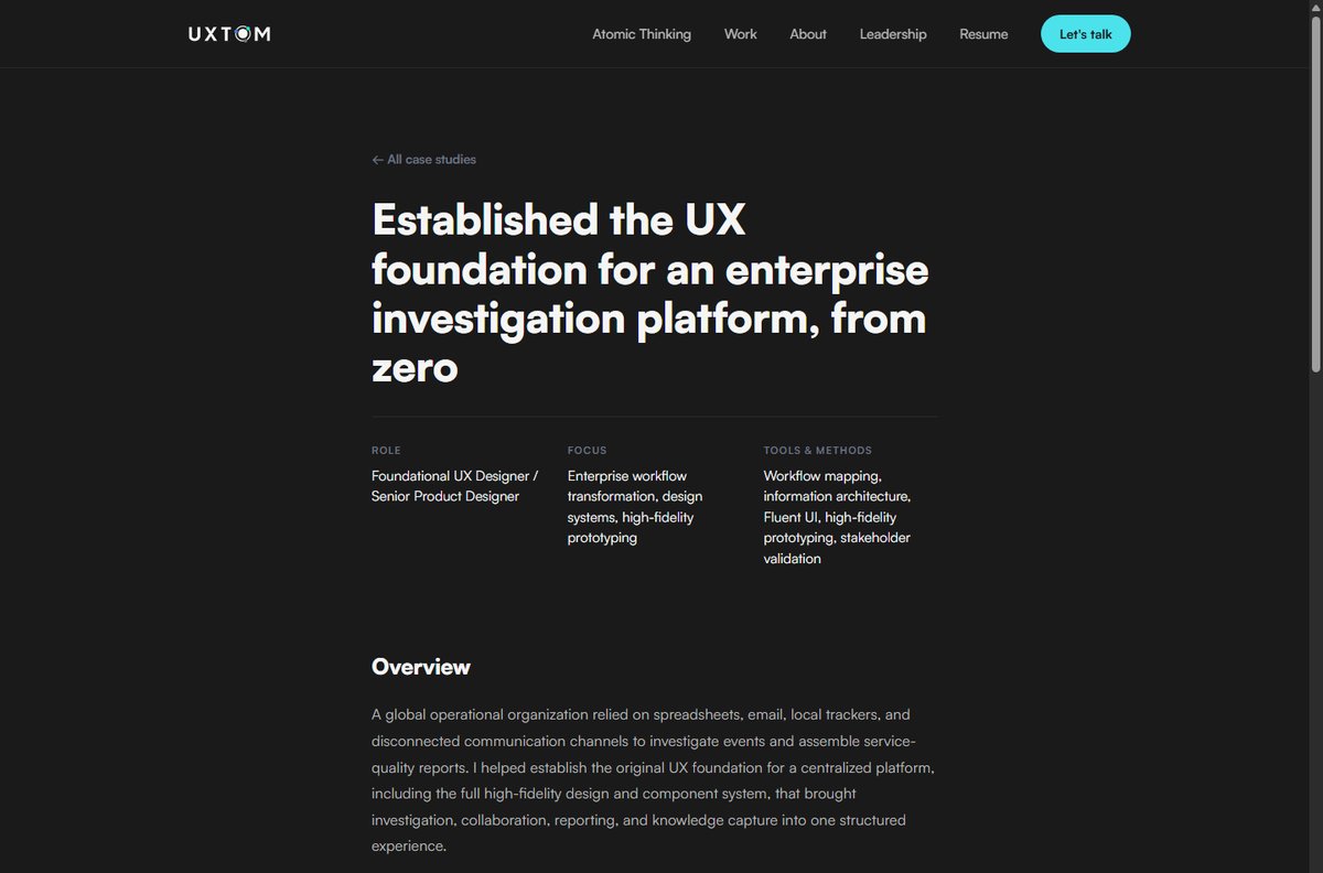 A case study page on the live site
